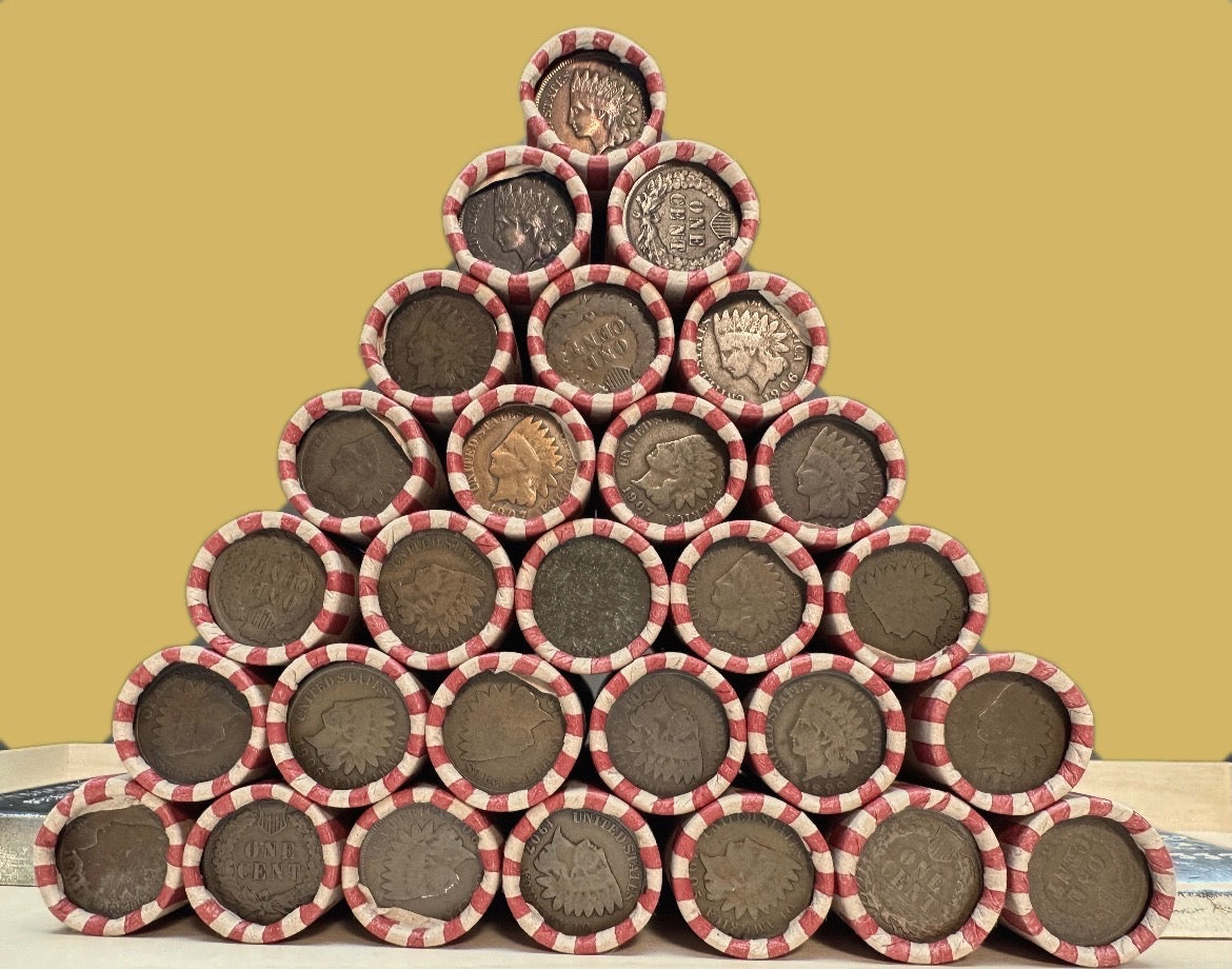 Unsearched Wheat Penny Roll with Indian Head Ender